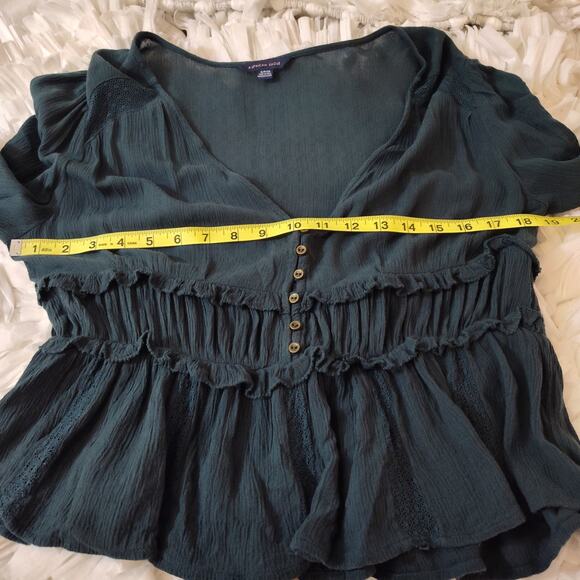 American Eagle Blouse Womens Small Boho Lace Peasant Top Long Sleeve Ruffle - Picture 14 of 16